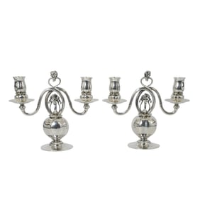 Pair of Georg Jensen Sterling Silver "Blossom" Candelabras