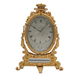 Victorian Gilt Bronze & Silvered Dial Clock with Thermometer (C. F. Hancock)