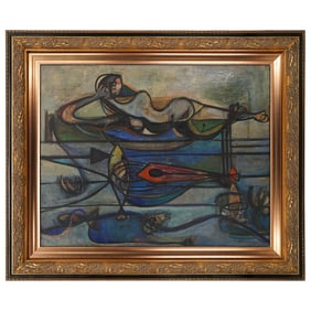Mariano Rodriguez (Cuban, 1912-1990) 'Pescador' 1950 Oil on Canvas Painting