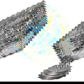 Toland Sand (American, b. 1949) "Transcendental Cube II" Glass Sculpture: Toland Sand (American, b. 1949) "Transcendental Cube II" Glass Sculpture2022, USAToland sand glass sculpture titled "Transcendental Cube II", fitted atop a rotating swivel base.Signature on base edge,