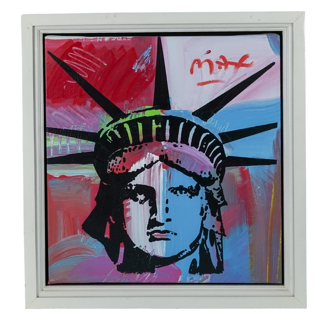 Peter Max (American, b. 1937) Acrylic on Canvas Statue of Liberty Painting: Peter Max (American, b. 1937) Acrylic on Canvas Statue of Liberty Painting1988, USAPeter Max (American, b. 1937) Oil on canvas painting featuring the image of the Statue of Liberty in multiple vibrant