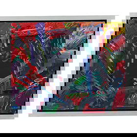 Peter Max (American, b. 1937) Acrylic on Canvas Figural Abstract Painting: Peter Max (American, b. 1937) Acrylic on Canvas Figural Abstract Painting20th Cent. USAPeter Max (American, b. 1937) Acrylic on canvas abstract painting, depicting a figural composition bordered by ge