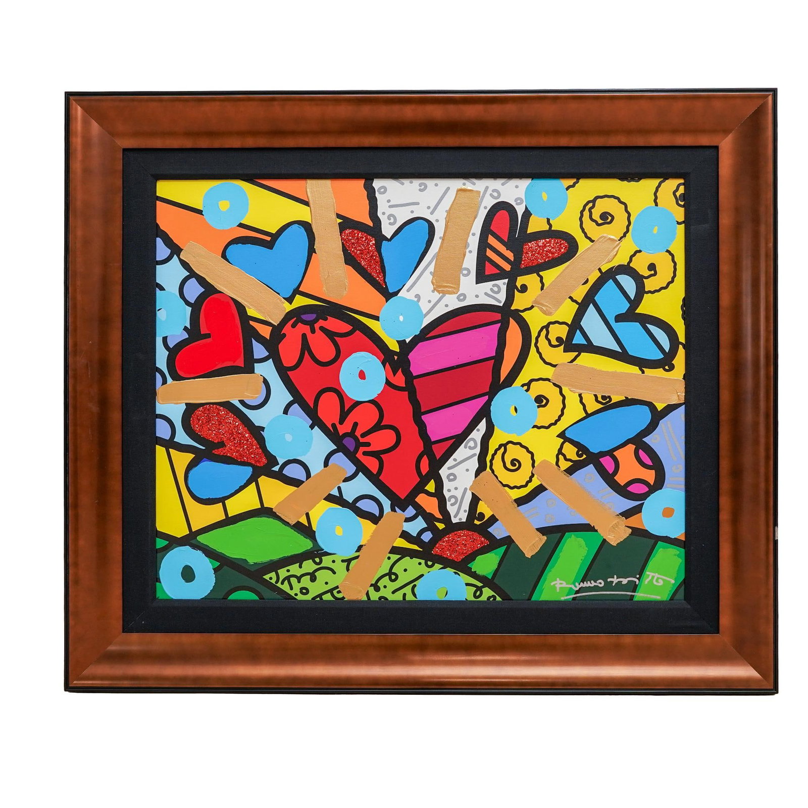 Romero Britto (Brazilian, b 1963) "New Day" Mixed Media Painting: Romero Britto (Brazilian, b 1963) "New Day" Mixed Media Painting 2016, USA Romeo Britto mixed media painting titled “New day” dated 2016. Britto hologram sticker on back with title and signatu