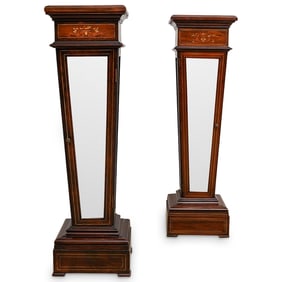 19th Cent. French Marquetry Inlay and Crystal Inset Pedestals