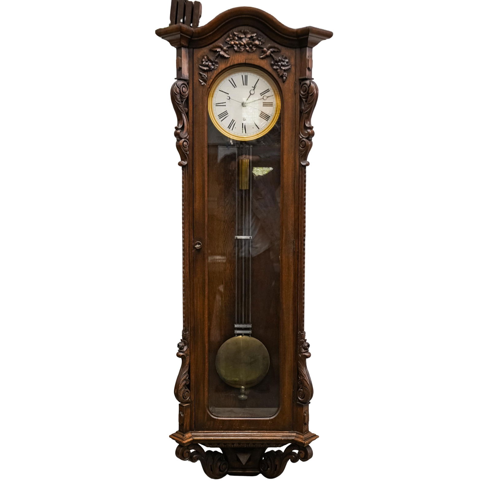 Antique Oak Weight Driven Grandfather Clock w/ Pendulum (1 of 11)