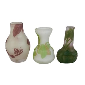 (3 Pc) Art Nouveau De Vez & Weis Cameo Glass Miniature Vases