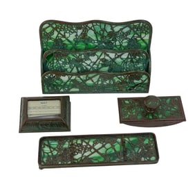 (4 pcs) Tiffany Studios Grapevine Desk Accessories