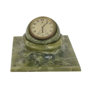 J Caldwell & Co. 8 Day Green Onyx Desk Clock