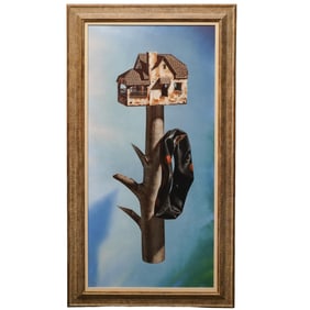 Original Gary T. Erbe (1944-Present) 'Cosmic Mortals' Trompe l'oeil Oil on Canvas Painting