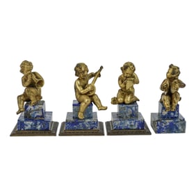 (4 pcs) Antique Italian Lapis Lazuli Cherub Figurines w/ 800 Silver Bases