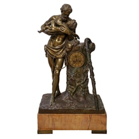Antique Silenus With Dionysus Bronze Clock