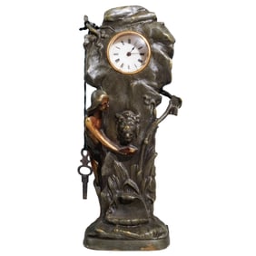 Art Nouveau Bronze Figural Mantel Clock w/ Key