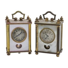 (2 Pc) Lancel & T.H Jeguier MOP Miniature Carriage Clocks