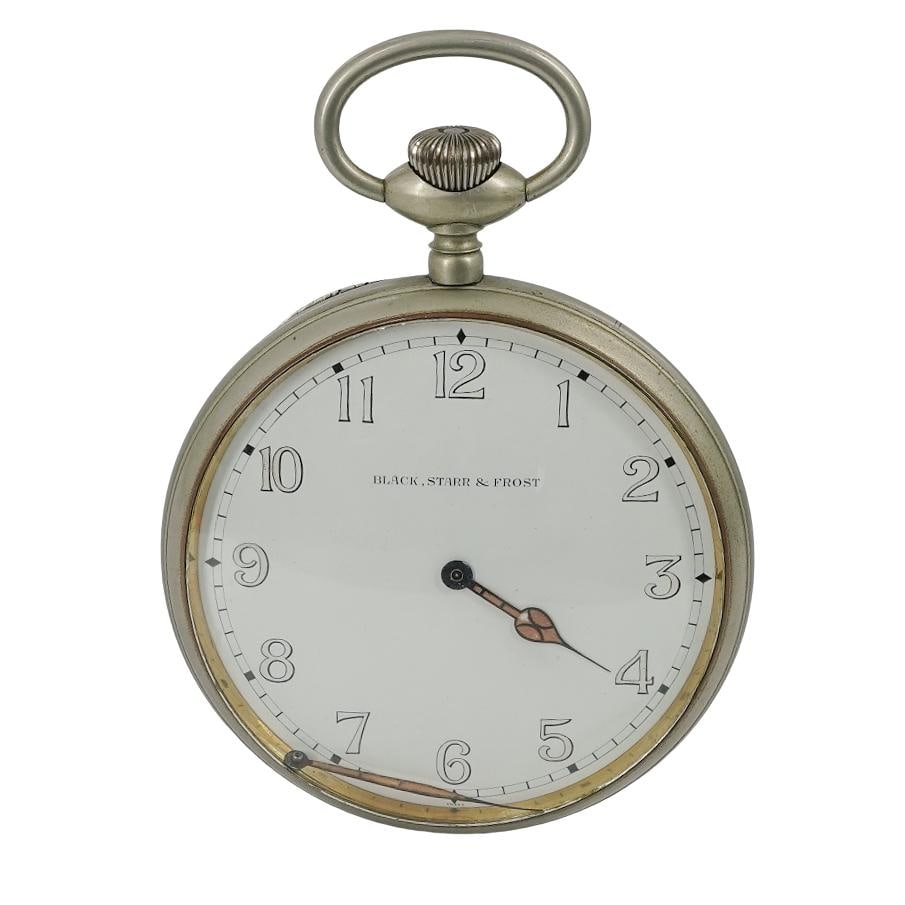 Oversized Black Starr & Frost Deck Pocket Watch: Oversized Black Starr & Frost Deck Pocket Watch 1940s-1960s, Swiss Oversized Black Starr & Frost silver plated deck pocket watch for marine or military use. Features a white enamel dial, numerals and 