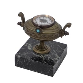 Antique Bronze & Enamel Marble Desk Clock