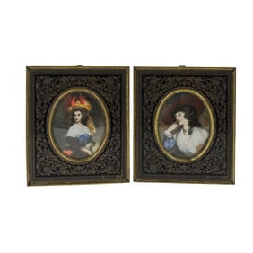 Pair of Victorian Portraits in Brass Frames