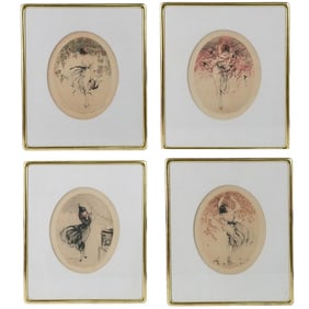 (4 Pc) Louis Icart "Four Seasons" Colored Etchings
