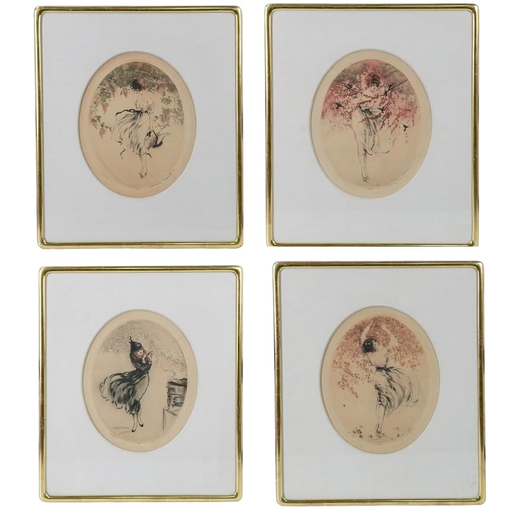 (4 Pc) Louis Icart "Four Seasons" Colored Etchings (1 of 17)