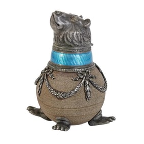Russian Silver Faberge Style Bear Figural Inkwell