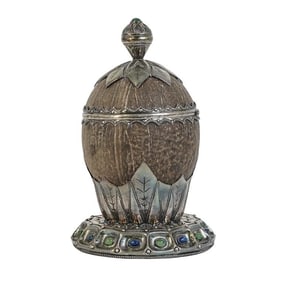 Antique 19th Cent. Silver Mounted Coconut Tea Caddy
