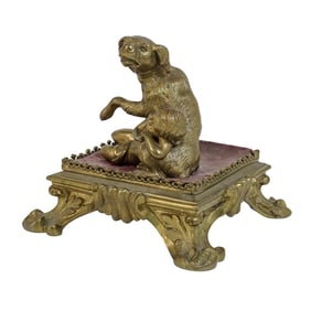 Late 19th Cent. French Gilt Bronze 'Dog & Sleeping Boy' Group Sculpture