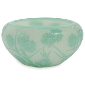 Steuben "RFR III" Signed Floral Green Jade Cut Back to Alabaster Glass Bowl