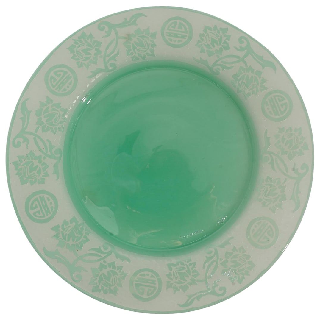 Steuben Glass Green Jade and Alabaster "Chinese" Double Etched Plate (1 of 3)