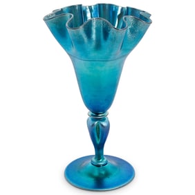 Steuben Blue Aurene Ruffle Vase