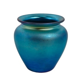 Steuben Glass Blue "Aurene" Iridescent Vase