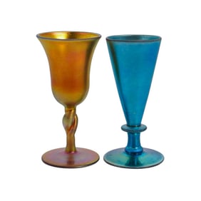 (2 pcs) Steuben Glass "Aurene" Cordials