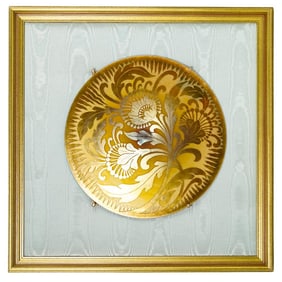Steuben Etched Gold Aurene Glass Floral Decorative Panel