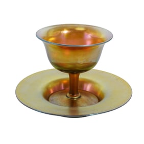 (2 pcs) Steuben Glass Gold "Aurene" Sherbet and Underplate