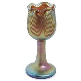 Steuben Gold Aurene Pulled Feather Vase