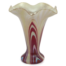 Steuben Gold Aurene and Red Pulled Feather Vase