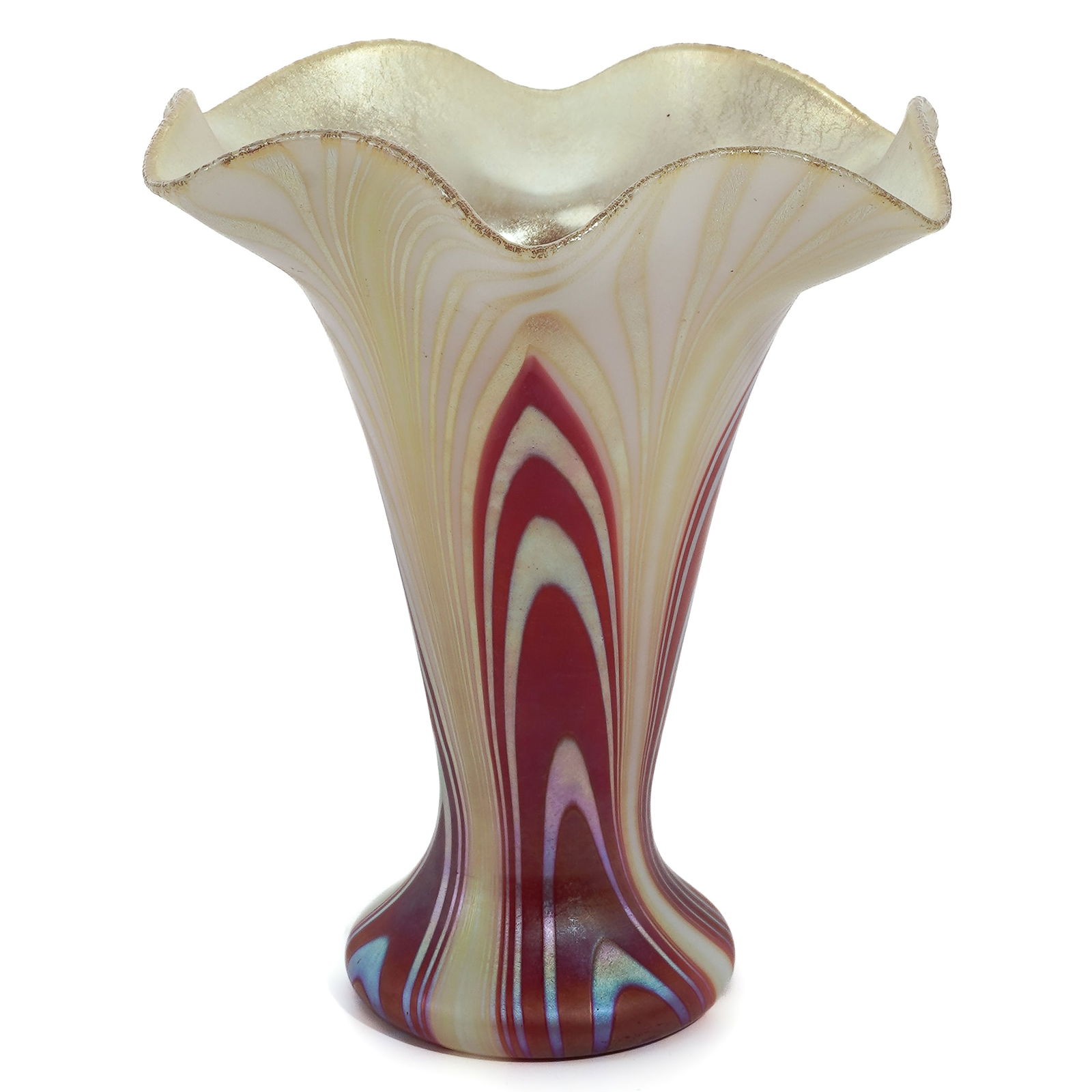 Steuben Gold Aurene and Red Pulled Feather Vase (1 of 7)