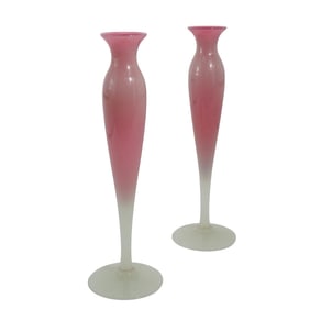 Pair of Tall Steuben Rosaline & Alabaster Glass Vases