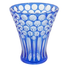 Steuben Glass Cobalt to Clear Engraved Vase
