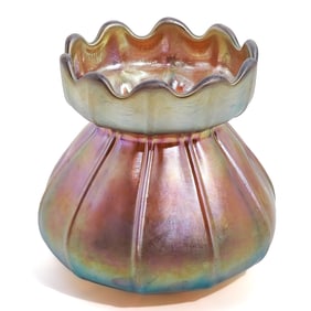 Steuben Iridescent Gold Aurene Ribbed Vase