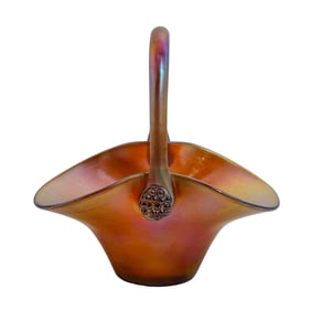 Steuben Glass Gold "Aurene" Iridescent Basket