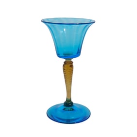 Steuben Celeste Blue Transparent Wine Glass w/ Amber Stem