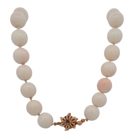 14K Gold and Angel Skin Coral Necklace