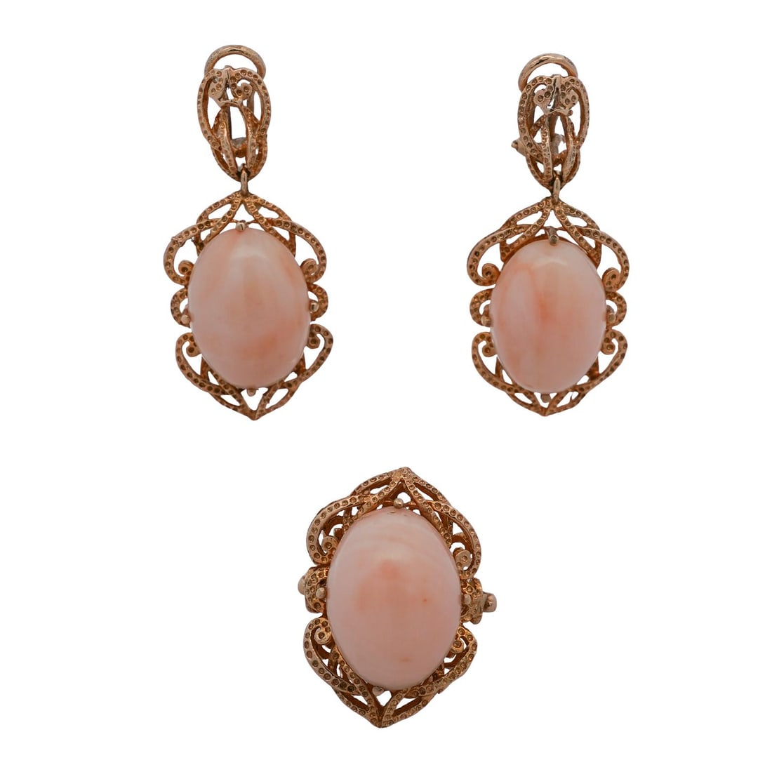 18K Gold and Angel Skin Coral Ring & Clip-On Earrings Set (1 of 7)