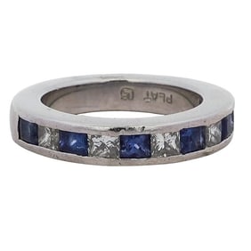 Platinum Sapphire and Diamond Band Ring