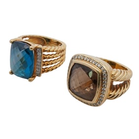 (2 Pc) David Yurman 18K Gold, Diamond & Gemstone Rings