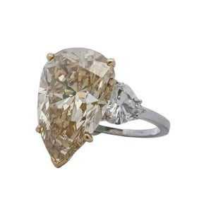 Platinum and 18K Gold 11.78ct Yellow Pear Diamond Ring
