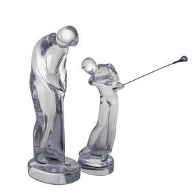 (2 Pc) Baccarat Crystal Golfer Sculptures