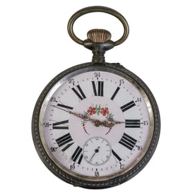800 Silver Enameled Escapement Pocket Watch