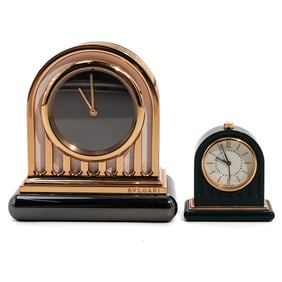 (2 Pc) Blvgari Quartz Desk and Traveling Clock