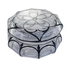 Heisey Antique Floral Silver Overlaid Glass Vanity Jar