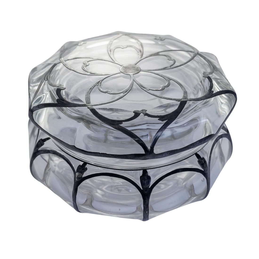 Heisey Antique Floral Silver Overlaid Glass Vanity Jar (1 of 6)